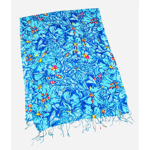 Lilly Pulitzer Scarf One Size Blue Turquoise Silk Cashmere Shawl
